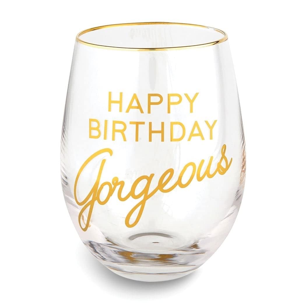 Happy Birthday Gorgeous Stemless Wine Glass Clear Traditional