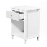 Wooden Nightstand with One Drawer Shelf for Kids Adults White