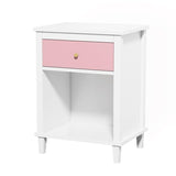 Wooden Nightstand with One Drawer Shelf for Kids Adults Pink White