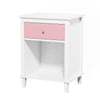 Wooden Nightstand with One Drawer Shelf for Kids Adults Pink White