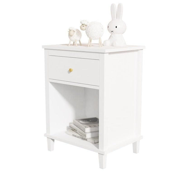 Wooden Nightstand with One Drawer Shelf for Kids Adults White Off/White Modern Contemporary Space MDF Wood Finish Handmade