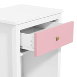 Wooden Nightstand with One Drawer Shelf for Kids Adults Pink White