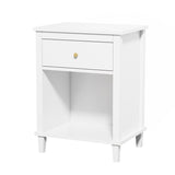 Wooden Nightstand with One Drawer Shelf for Kids Adults White