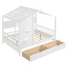 Wooden Full Size Kids Bed with Storage Shelf House 2 Drawers White