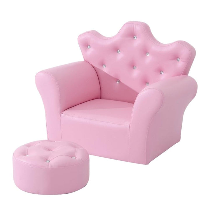 Crown-Shaped Backrest Kids Sofa with Footstool Pink Modern Contemporary Fairytale Plastic Wood Finish