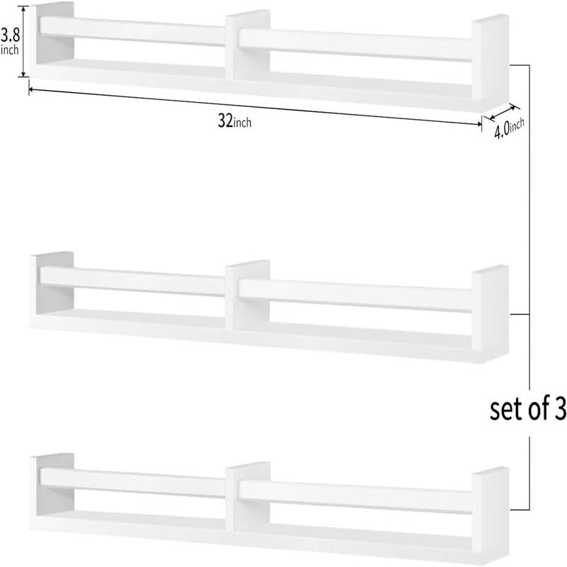 Wall Bookshelves for Kids 4" d X 32" w 3.8" h White