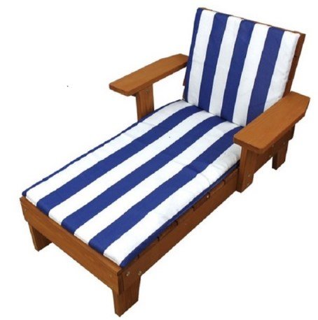 Homeware Kid's Wood Blue and White Cushion Outdoor Chaise Lounge Chair, Durable, Weather-resistant, Soft and Comfortable, For Ages 3 and Up, 1000