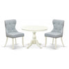 East West Furniture HBSI3-LWH-15 Hartland 3 Piece Kitchen Set Contains a Round Dining Room Table with Pedestal and 2 Baby Blue Linen Fabric Upholstered Chairs, 42x42 Inch