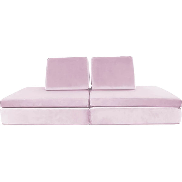 Lounger Kids Play Couch with 2 Foldable Base Cushions and Triangular Pillows in Lionfish Pink Solid Children's Foam Removable