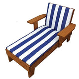 Kid's Wood Blue and White Cushion Outdoor Chaise Lounge Chair Brown Boys Girls