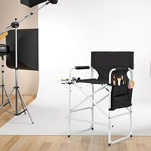 Iron Round Pipe Director's Chair Without Carrying Bag Black Silver