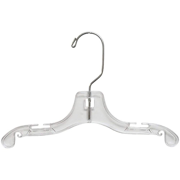 10 Inch Clear Plastic Baby Top Hanger with Notches and Swivel Hook Box of 100