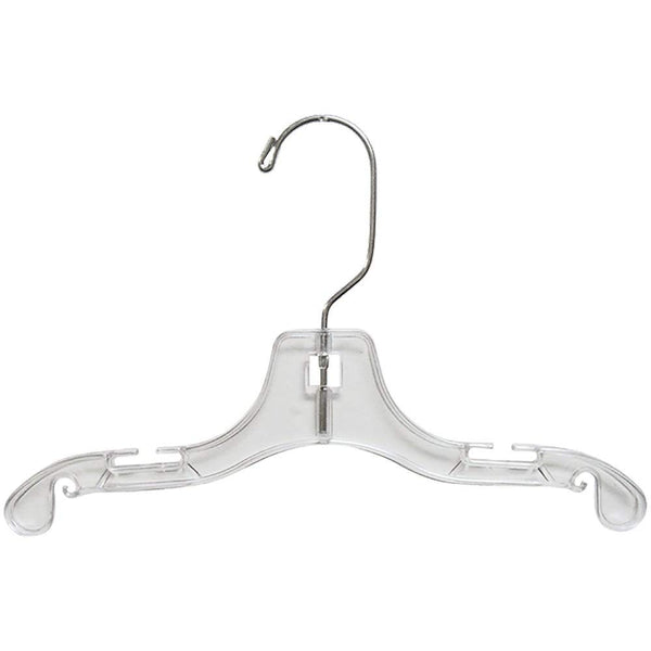 10 Inch Clear Plastic Baby Top Hanger with Notches and Swivel Hook Box of 100