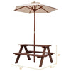 Outdoor 4-seat Kid's Picnic Table Bench with Umbrella Brown Industrial