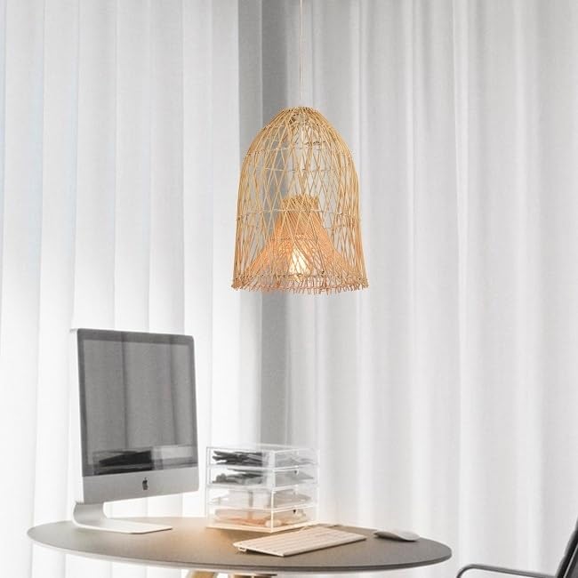 Beige Bell Woven Rattan Light for Children's Bedroom Eclectic