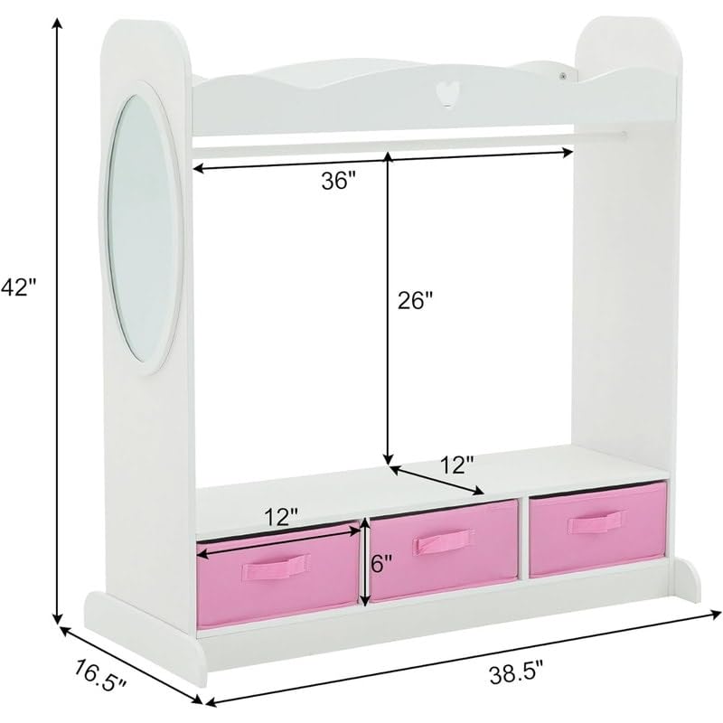 Kids Armoire Dress-up Closet Open Hanging Wardrobe W/Clothes Rack