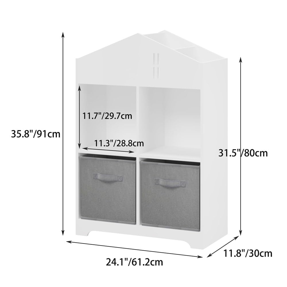 Kids Dollhouse Bookcase with Storage 2-Tier Display Organizer White