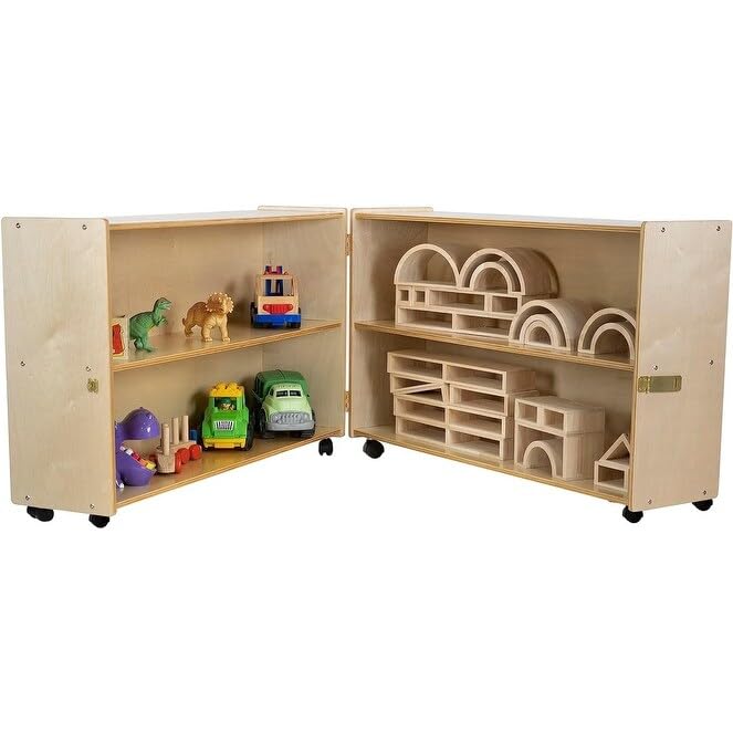 Wooden Folding Bookcase with Casters Toy Organizer Storage Unit for