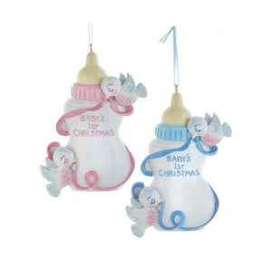 Baby's 1st Christmas Bottle with Birds Ornaments for Personalization 2 Assorted Ceramic