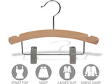 Rounded Wooden Kids Hanger with Natural Finish, 12 Inch Wood Top Hangers with Chrome Swivel Hook for Childrens Clothes