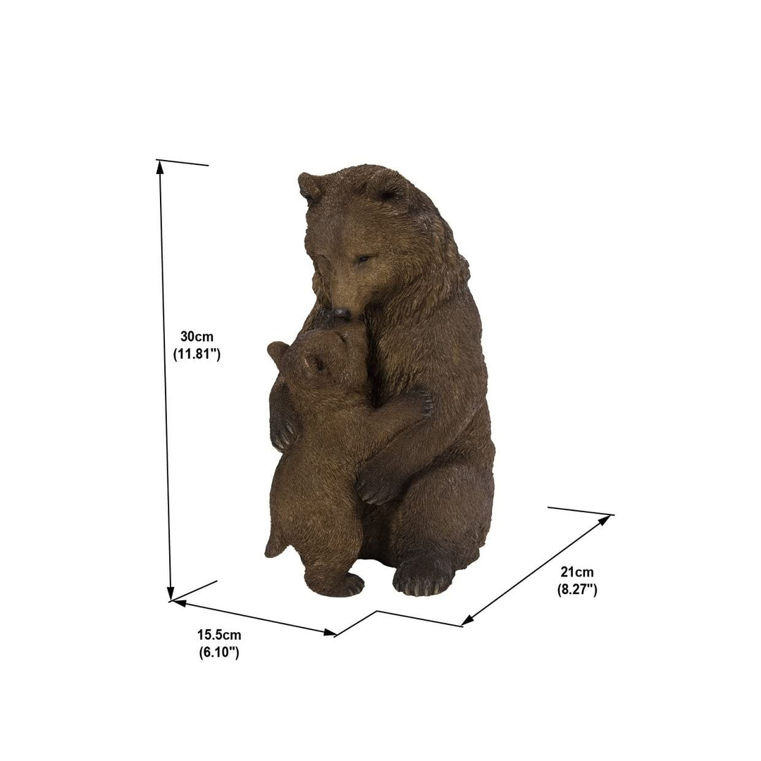 Cuddling Mother and Baby Bear Garden Statue Brown