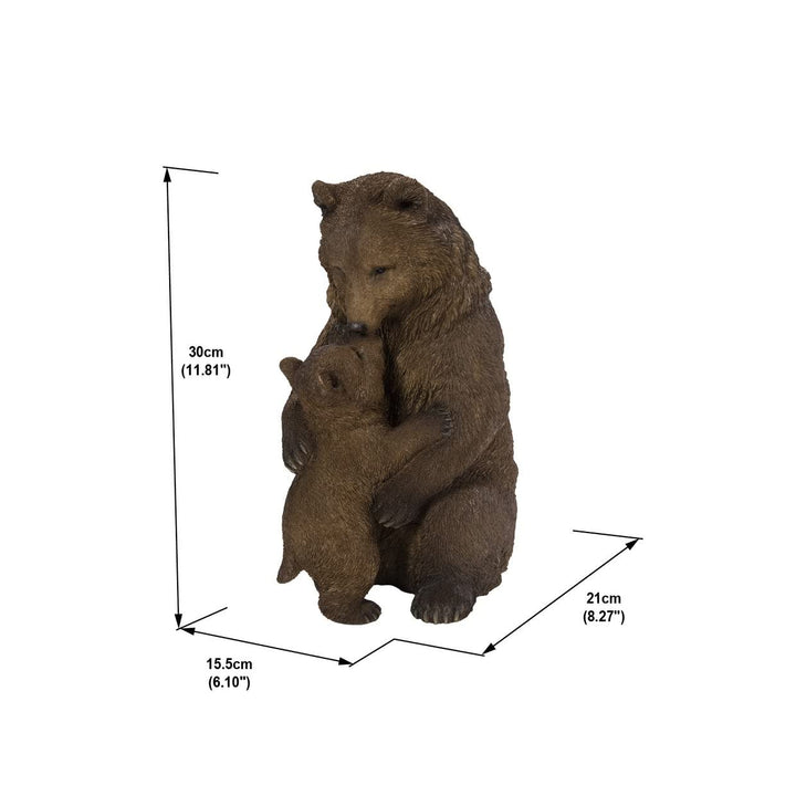 Cuddling Mother and Baby Bear Garden Statue Brown