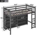 Wooden Twin Size Kids Loft Bed Frame with 8-Storage Shelves and Ladder