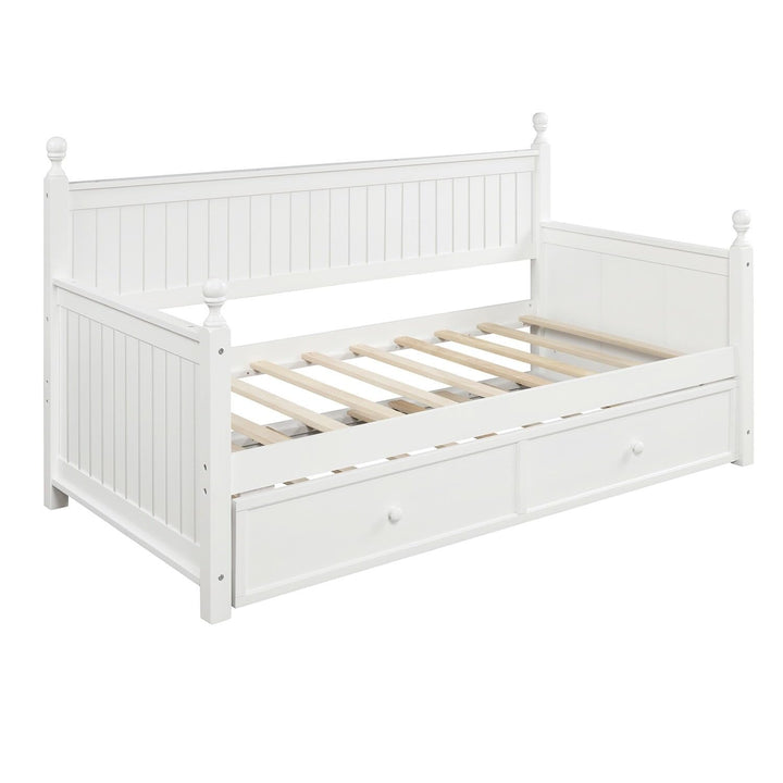 Elegant Design Twin Size Daybed Wood Bed Kids with Trundle White