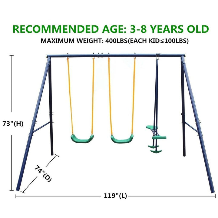 Metal Swing Set Outdoor with Glider for Kids Blue