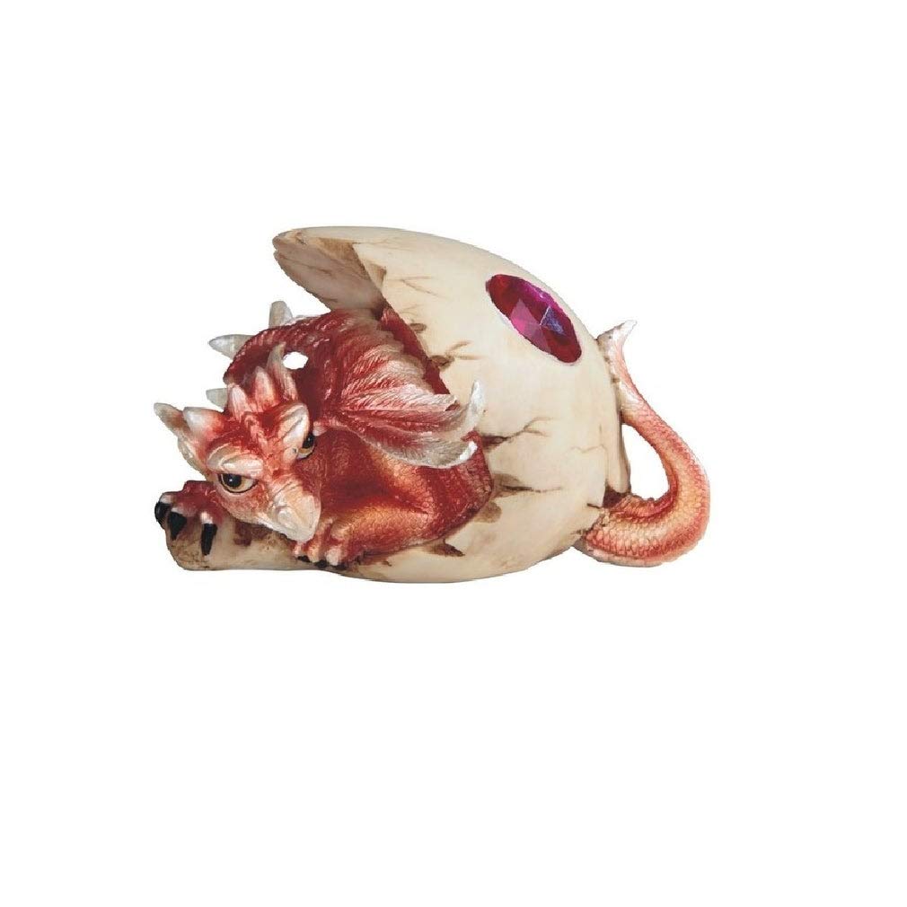 5" w Fantasy July Birthstone Red Dragon Baby in Egg Figurine Polyresin