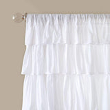 63 inch Girls Pearl White Gypsy Window Curtain Single Panel, White Color Bohemian Ruffled Pattern Layered Overlapping Ruffles Gypsies Hippie Themed, Hippy Layers Solid, Kids Teen Polyester