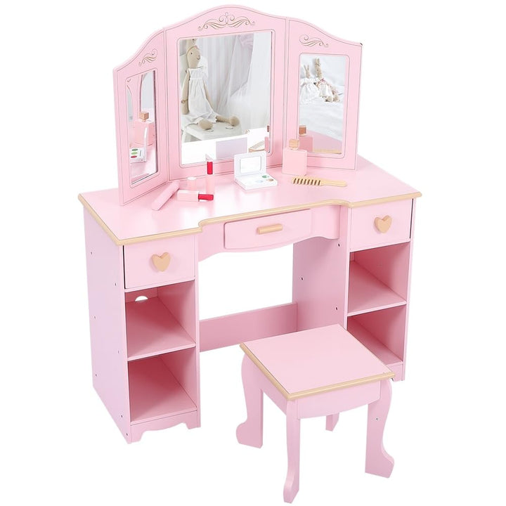 Vanity Table and Chair Set Kids Makeup Dressing Pink Includes