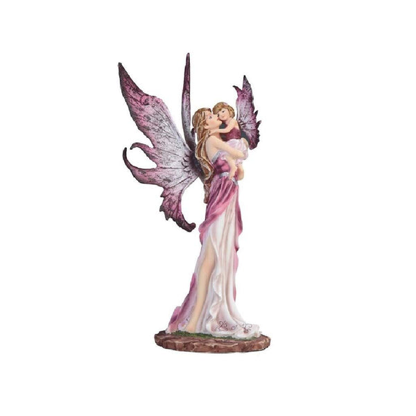 10" h Purple Fairy with Baby Girl Statue Fantasy Decoration Figurine Polyresin