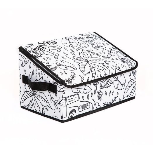 BAUM Kid's Coloring Lidded Angle Storage Bin with 4-Pack Washable Markers, Jungle Print