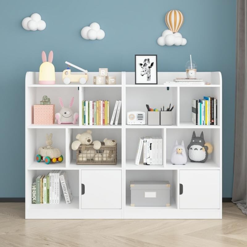 Bookshelf with 6 ompartments Kids Bookcase Freestanding Shelves and