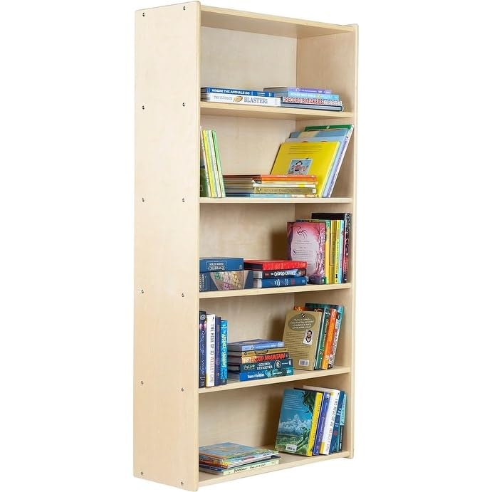 5-Shelf Classic Bookcase Wooden Wall Bookshelf Organizer for Books Toys Office and Kids Supplies Natural Mid-Century Modern Wood Finish