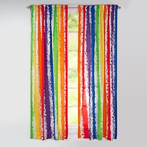 Multi Brainwaves Rainbow Stripe Window Curtain 84 Inches Blue