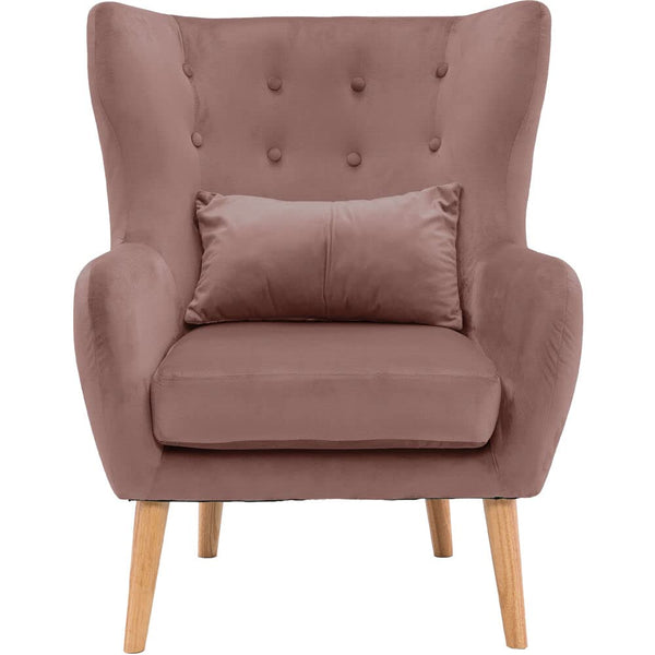 Critter Sitters Faux-Velvet Wingback Accent Chair with Lumbar Pillow and Wooden Legs, Armchairs and Accent Chairs for Living Room, Bedroom, Office, or Nursery, Comfy Dusty Rose Pink Decorative Chair