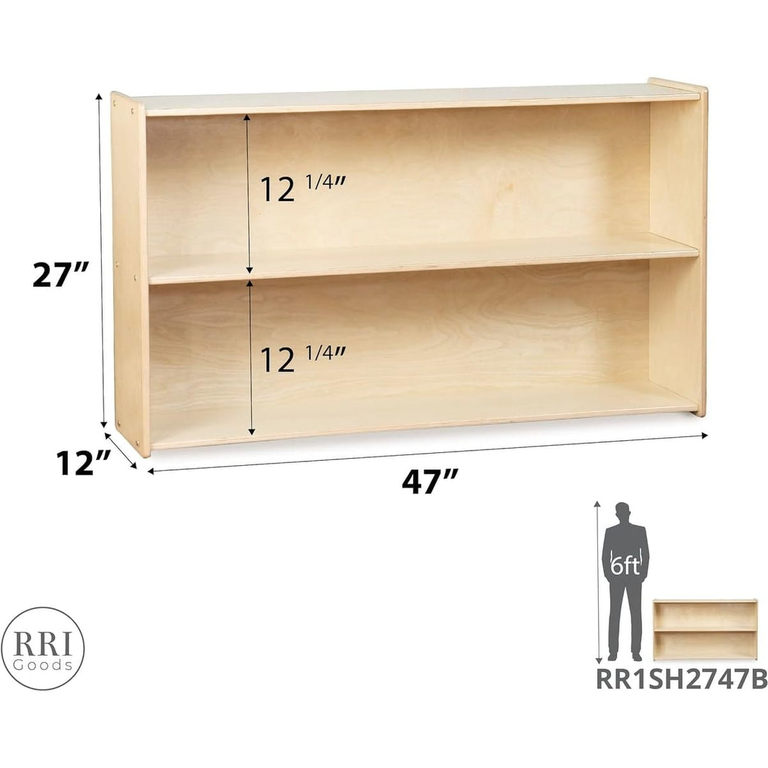 2 Shelf Horizontal Bookcase with Wheels Wooden Bookshelf Organizer