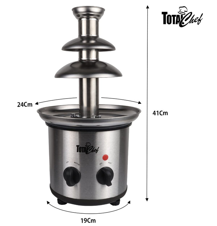 Total Chef 3 Tier Electric Chocolate Fondue Fountain Machine | Huge 1.5 Lbs Capacity | Adjustable Temperature | for Party Buffet Gathering | Dip Strawberries Apple Wedges and More | Stainless Still