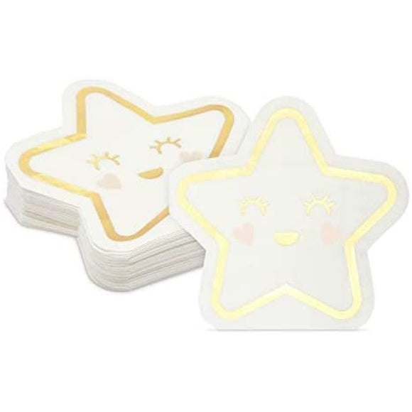 Twinkle Little Star Paper Napkins for Baby Shower Gender Reveal Party (50 Pack) White Kids Round Bamboo