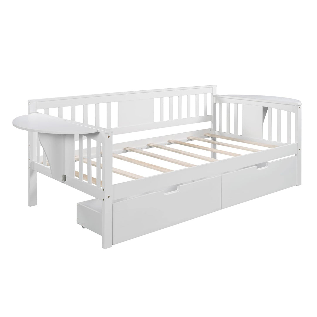 Elegant Design Twin Size Daybed Wood Bed Kids with Two Drawers White