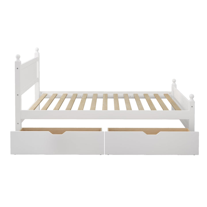 Full Size Platform Bed Frame with 2 Drawers Solid Wood Bedframe for