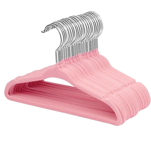 20 Pcs Children's Non-Slip Velvet Hangers in Pink