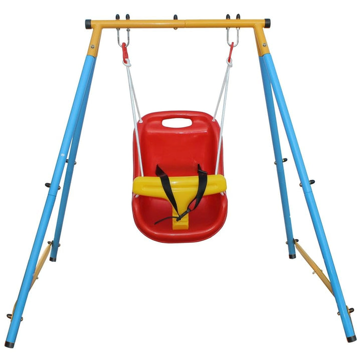 Baby Toddler Indoor/Outdoor Metal Swing Set with Safety Belt for Backyard Red Swings