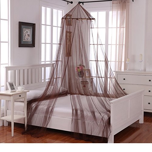 Girls Chocolate Hanging Brown Bed Canopy, Ceiling Bed Frame Draperies Bedroom Mosquito Netting to Floor Net Wooden Round Hoop Canopies See Through Modern Stylish Princess Childrens Adults, Polyester