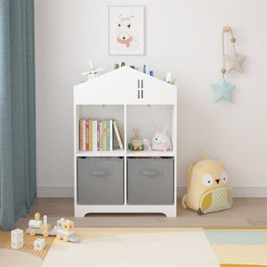 Kids Dollhouse Bookcase with Storage 2-Tier Display Organizer White Modern Contemporary MDF