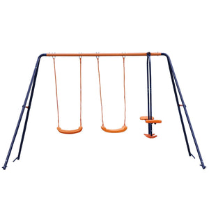 3 in 1 Children Kids Swing Set for Backyard Blue Modern Contemporary Metal