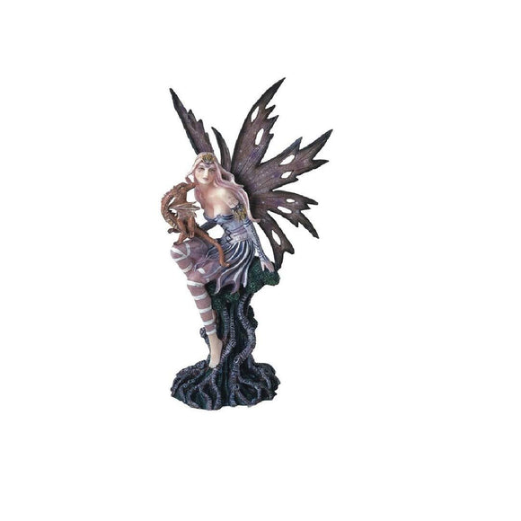 10 inch h Tree Fairy with Baby Dragon Statue Fantasy Decoration Figurine Purple Polyresin, Medium