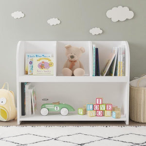 Kids Bookcase with 4 Compartments Storage Book Shelf Display Rack Toy Organizer for Children's Room White Modern Contemporary MDF Wood Finish Handmade